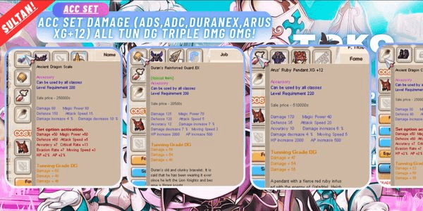 Gambar Product Acc set Damage (ADS,ADC,DURANEX,ARUS XG+12) All tun DG TRIPLE DMG OMG!