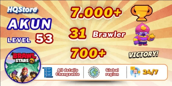 Account Level 53 | 31 Brawlers | 7K+ Trophies | 700+ Victories - Brawl Stars