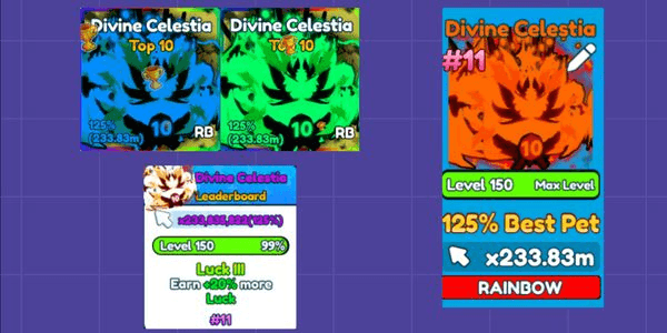 Gambar Product {Rainbow Top 10} Divine Celestia + Luck III (Limited) | Tap Simulator