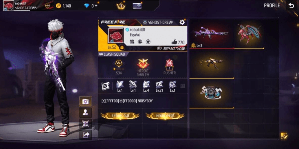Beli Akun Free Fire Account with Epic Weapon & Vault (Server Latin ...