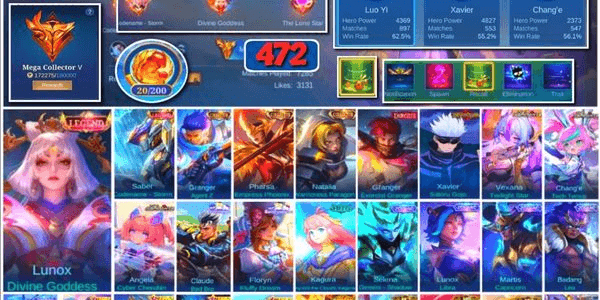 Gambar Product #3348 | 472 Skins | Legend Lunox Saber | Collector Granger Pharsa Natalia | Exorcist Granger | JJK Gojo | Aspirant Vexana