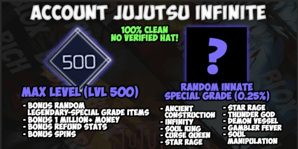 Gambar Product Max Level Account + Random Innate Special Grade (0.25%) | Jujutsu Infinite
