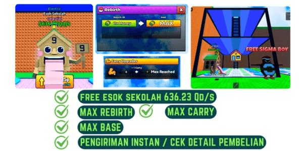 Gambar Product Account Max Rebirth, Base, Carry + Bonus Esok Sekolah 636.23 Qd/s