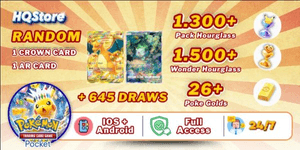 [Global] 1300+ Pack Hourglass | 1500+ Wonder Hourglass | 26+ Pokémon Gold | 645 Draws | Crown Card x1 Random | AR Card x1 Random - Pokemon TCG Pocket