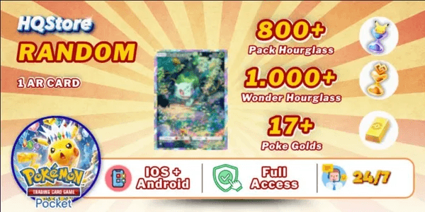 [Global] 800+ Pack Hourglass | 1000+ Wonder Hourglass | 17+ Pokémon Gold | 430 Draws | AR Card x1 Random - Pokemon TCG Pocket