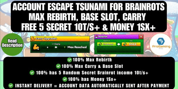 Gambar Product Akun Max Rebirth Free Secret Brainrot, Free Money & High Speed | Escape Tsunami For Brainrots Account Max Rebirth