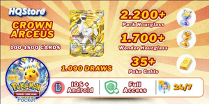 [GLOBAL] Crown Arceus | 2200+ Pack Hourglass | 1700+ Wonder Hourglass | 35+ Pokémon Gold | 1090 Draws | Random 100-1500 cards - Pokemon TCG Pocket