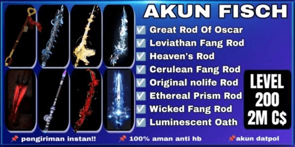 Gambar Product FISCH ACCOUNT [ROD OF THE DEPHTS] [TRIDENT] [HEAVEN'S ROD] [DESTINY ROD] [PHOENIX ROD] LVL 100++ CS 1M-2M