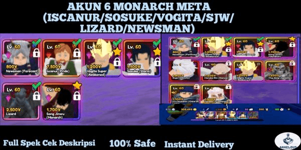 Gambar Product AKUN 6 MONARCH META (ISCANUR/SOSUKE/VOGITA/SJW/LIZARD/NEWSMAN)