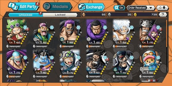 Gambar Product Akun 4 Extreme (Nika v2, Law EX, Zephyr, Kaido Deff) + 18 BF META + Lots of Medal Materials + 739 GF
