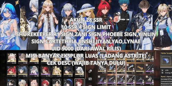 Gambar Product [SEA] 28 SSR 10 SSR 4 SIGN SHOREKEEPER R1 SIGN, ZANI SIGN, PHOEBE SIGN, YINLIN SIGN, CARTETHYIA, JINSHI, JIYAN, YAO, LYNAE UID 9000, CHECK DESC