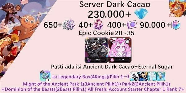 Gambar Product Akun starter Cookie Run Kingdom(Server Dack Cacao)DC21