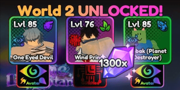 Gambar Product Akun World 2 UNLOCK (Yuno GLITCHED + One Eyed AVATAR) Anime Last Stand