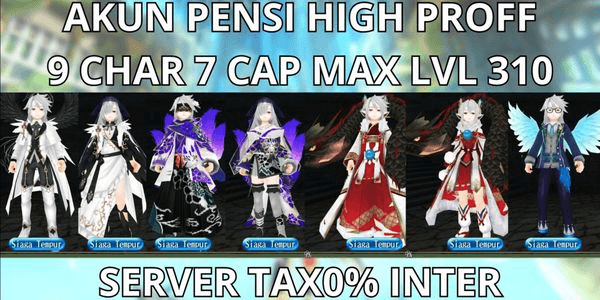 Gambar Product AKUN TAX0% BS PENSI HIGH PROFF 275, 9 CHAR 7 CAP MAX LVL 310 SERVER INTER, FULL AVA SET+MIX, SIAP PAKAI, NO MOD, ANTI HACKBACK, SUPER MURMER
