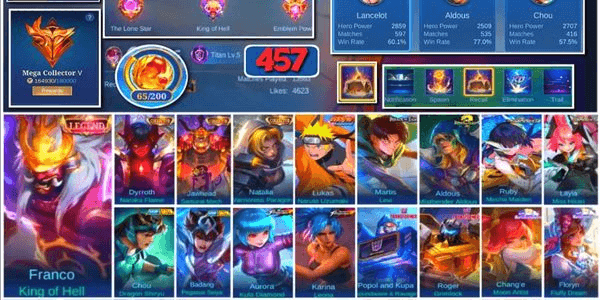 Gambar Product #3361 | 457 Skins | Legend Franco | Collector Dyroth Jawhead Natalia | Naruto | AOT Levi | Mistbender Aldous | Aspirant