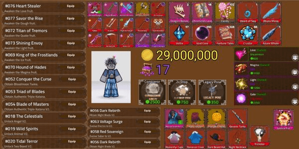 Gambar Product Cool King Legacy Account - Permanent Gate/magma/light/love - Draken Fangs - Riptide Slayer - Abyssal Tyrant Armor - Conqueror Ability - 2x Drop