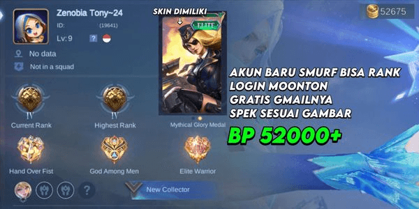 Gambar Product AKUN SMURF MOBILE LEGENDS AKUN KECIL BISA RANKED READY LOGIN MOONTON BONUS AKUN GMAIL