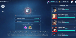 ACCOUNT 280++ SSR + BATTLE TIER 59 POWER 1.9M + ESSENCE 29K + 2 HUNTER COLLAB FRIEREN + 8 PAID SKINS + 11 LIMITED SKINS + SJW POWER 493K ATTACK 52K