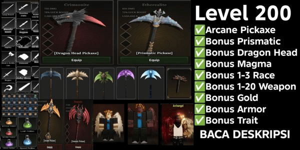 Gambar Product Akun The Forge [Arcane Pickaxe + Bonus Weapon + Bonus Race + Bonus Gold]