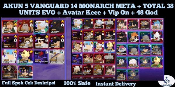 Gambar Product ENDGAME ACCOUNT 5 VANGUARD 14 MONARCH META + TOTAL 38 UNITS EVO + 48 GOD + COOL AVATAR + VIP ON