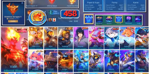 Gambar Product #3322 | 458 Skins | Legend Valir | Collector Valentine Miya Natalia | Sasuke | Neobeast Lylia | HxH Killua | Aspirant Fanny