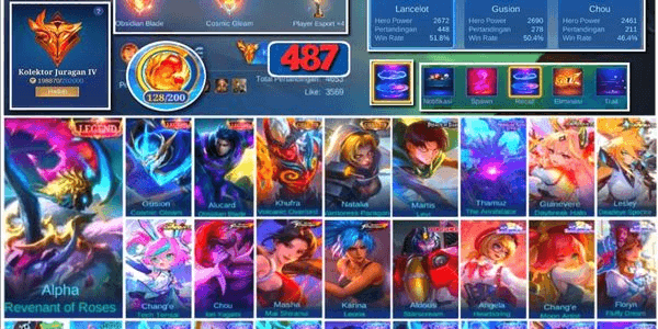 Gambar Product  #3320 | 487 Skins | Legend Alpha Gusion Alucard | Collector Kufra Natalia | AOT Levi | 11.11 Thamuz | Aspirant Guinevere Lesley Chang’e