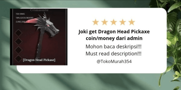 Gambar Product Joki get Dragon head pickaxe coin/money dari admin