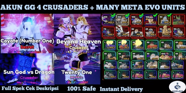 Gambar Product AKUN GG 4 CRUSADERS META (DIO/LUFFYVSKAIDO/COYOTE/TWENTYONE) + 7 Secret Units Evo + 15 Mythic Units Evo