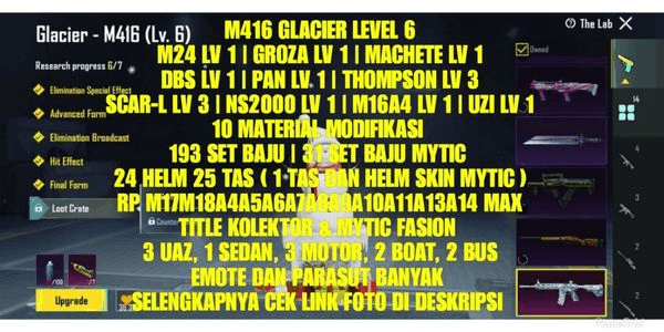 Gambar Product GLACIER LEVEL 6 | 14 SENJATA LAB | AKUN LEVEL 77 | 12 RP MAX | TITLE KOLEKTOR DAN MYTIC FASION