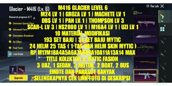 GLACIER LEVEL 6 | 14 WEAPON LAB | ACCOUNT LEVEL 77 | 12 RP MAX | TITLE COLLECTOR AND MYTHIC FASHION