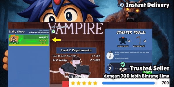 Gambar Product Cheap Account 5 Star Class Vampire + Bonus 100 Days Survive | 99 Nights In The Forest