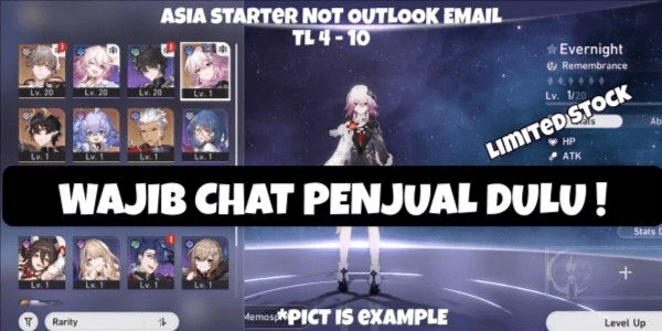 Gambar Product ASIA Starter | Evernight + Archer + Dan Heng PT  + Random SSR| TL 4 - 10 | Fast Delivery | WAJIB CHAT DULU