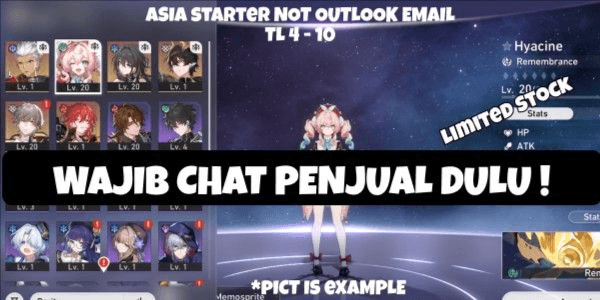 Gambar Product ASIA Starter | Hyacine + Archer + Dan Heng PT + Random SSR Character | TL 4 - 10 | Fast Delivery | WAJIB CHAT DULU