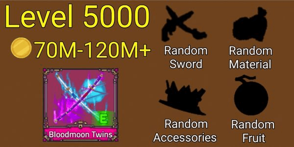 Gambar Product ACCOUNT KING LEGACY MAX - BLOODMOON TWINS - BELLY 70M-120M+ - RANDOM SWORD/ACCESSORIES/MATERIAL/FRUIT