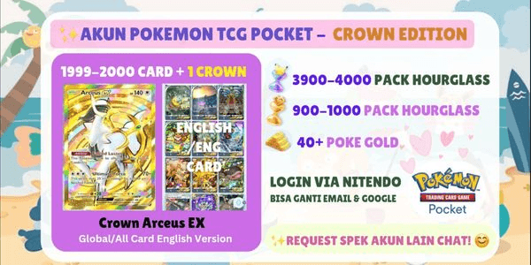 Gambar Product Akun Pokemon TCGP | Crown Arceus EX + 1900-2000 Card | 4000+ Pack Hourglass