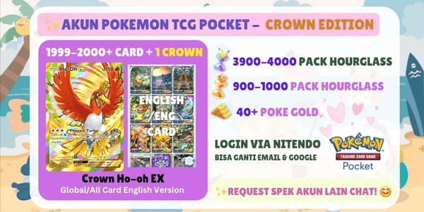 Gambar Product Akun Pokemon TCGP | Crown Ho-Oh EX + 1900-2000 Card | 4000+ Pack Hourglass