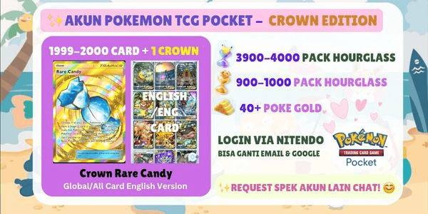Gambar Product Akun Pokemon TCGP | Crown Rare Candy + 1900-2000 Card | 4000+ Pack Hourglass
