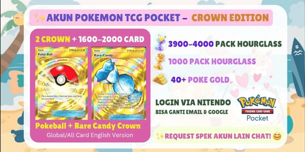 Gambar Product Akun Pokemon TCGP | Crown Pokeball + Rare Candy I + 1900-2000 Card | 4000+ Pack Hourglass