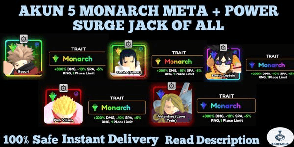 Gambar Product AKUN 5 MONARCH META (ITADURI/SOSUKE/ELASTICCAPTAIN/PINKVILLAIN/VALENTINE) + POWER SURGE MEMORIA JACK OF ALL