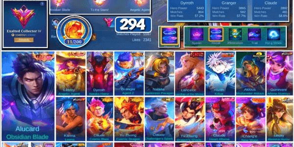 Gambar Product #3554 | 294 Skins | Legend Alucard Lesley | 3 Collectors | HxH Hisoka | Mistbender Aldous | Prime