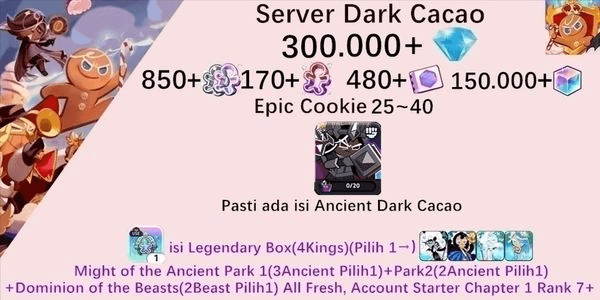 Gambar Product Cookie Run Kingdom starter account(Dack Cacao Server)DC7