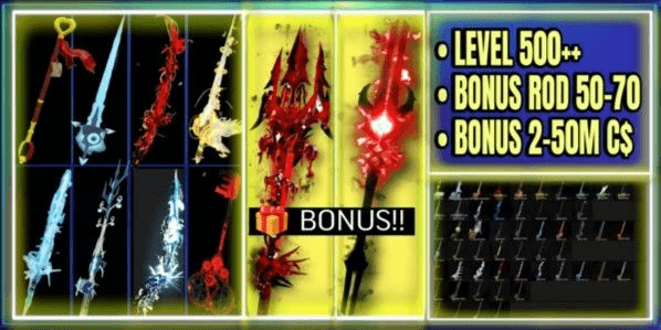 Gambar Product FISCH ACCOUNT [ROD OF THE DEPHTS] [TRIDENT] [HEAVEN'S ROD] [DESTINY ROD] [PHOENIX ROD] LVL 100++ CS 1M-2M