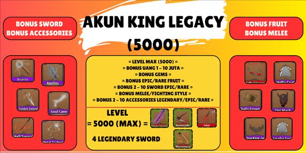 Gambar Product King Legacy Account (Max Level) – 4 Legendary Swords
