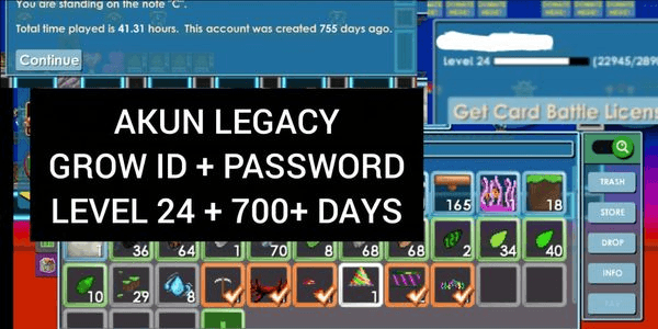 Gambar Product AKUN LEGACY LEVEL 24 LOGIN GROWID 700days FREE ITEMS