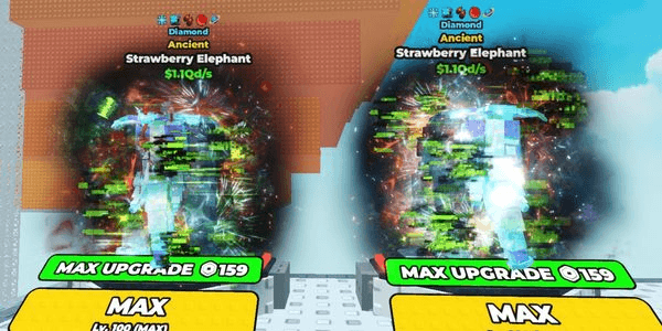 Gambar Product 1.1Qd/s Strawberry Elephant Lvl.100 Max (Diamond + Ancient Rarity + 5 Mutations) Super Op! have x22 Multiplier / read description