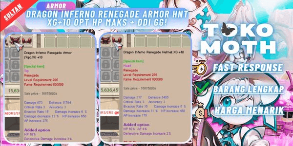 Gambar Product Dragon Inferno Renegade ARMOR HnT XG+10 Opt hp maks + DDI GG!
