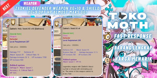Gambar Product Zadkiel Defender weapon XG+10 & Shield XG+9 opt HP Almost max GG!