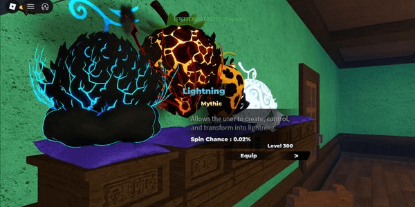 Gambar Product Akun Fruit Battlegrounds 4 Max level Fruit Nika + Impact + Lightning + Leopard V2 (All Max LVL Fruit + 35.5K Gems + 40 titles)