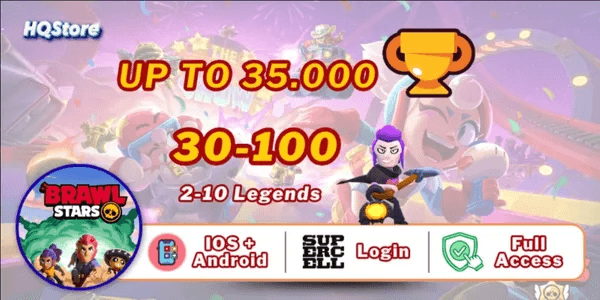 Account up to 35,000 Trophies | 30-100 Brawlers | 2-10 Legends | iOS & Android | Full Access - Brawl Stars