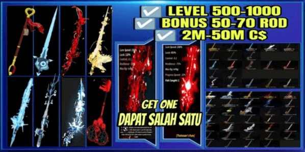 Gambar Product FISCH ACCOUNT [ROD OF THE DEPHTS] [TRIDENT] [HEAVEN'S ROD] [DESTINY ROD] [PHOENIX ROD] LVL 100++ CS 1M-2M